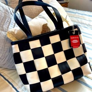 Genuine Harvey’s seatbelt handbag.  Checkered flag pattern.